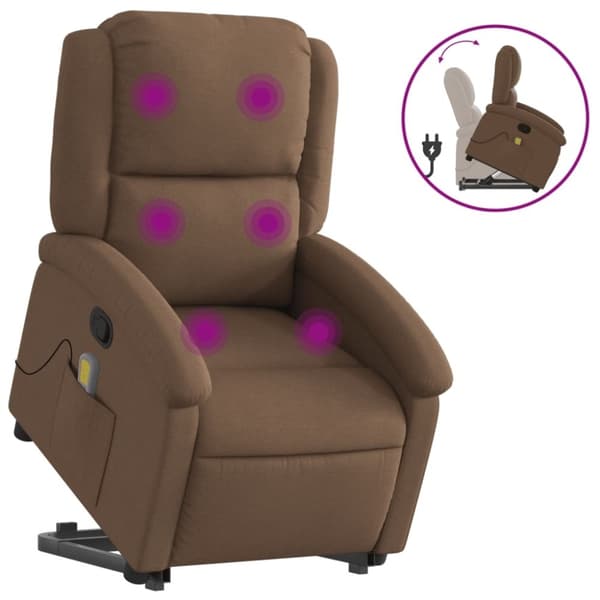 vidaXL Massagefåtölj med uppresningshjälp brun tyg