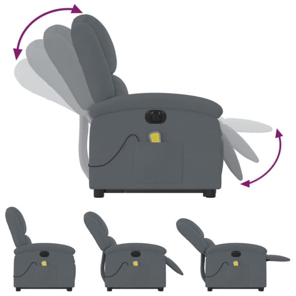 vidaXL Elektrisk massagefåtölj med uppresningshjälp mörkgrå sammet