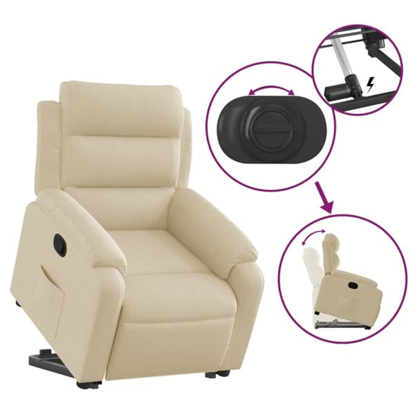 vidaXL Reclinerfåtölj med uppresningshjälp gräddvit tyg