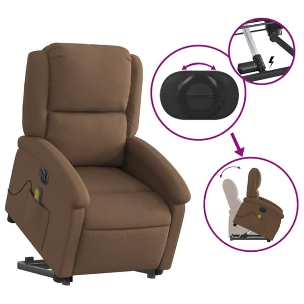 vidaXL Elektrisk massagefåtölj med uppresningshjälp brun tyg