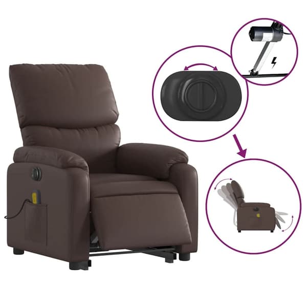 vidaXL Massagefåtölj med uppresningshjälp brun konstläder