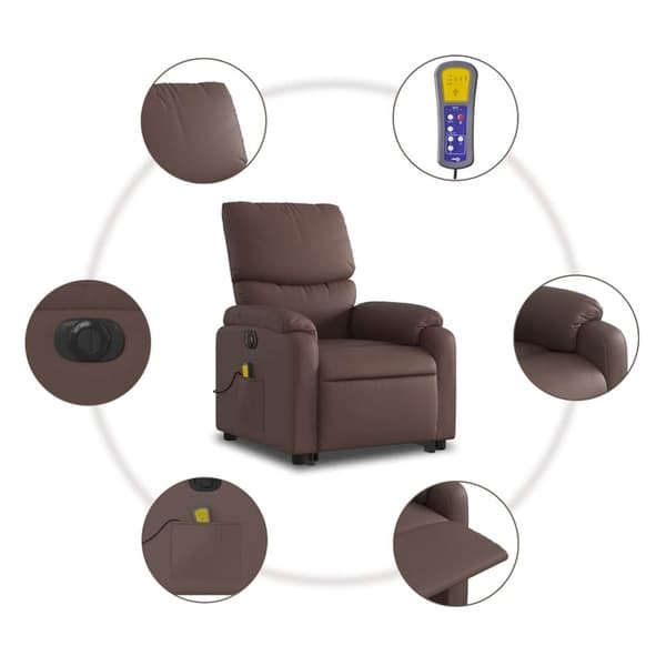 vidaXL Massagefåtölj med uppresningshjälp brun konstläder