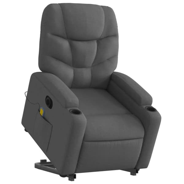 vidaXL Elektrisk massagefåtölj med uppresningshjälp mörkgrå tyg