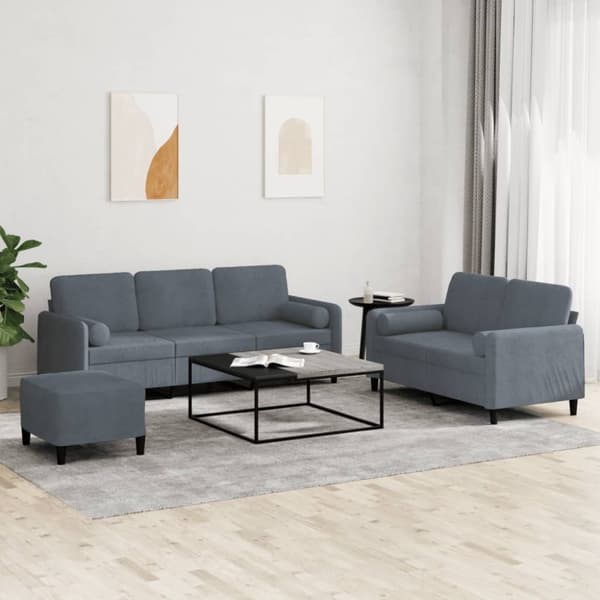 vidaXL sofasæt 3 dele med puder velour mørkegrå