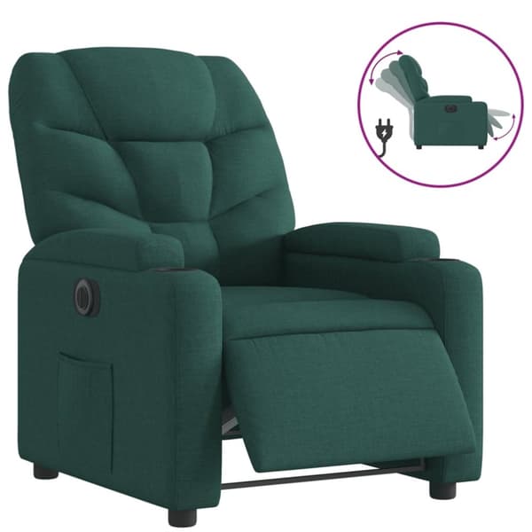 vidaXL Elektrisk reclinerfåtölj mörkgrön tyg