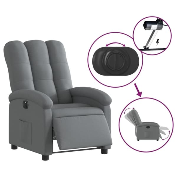 vidaXL Elektrisk reclinerfåtölj mörkgrå tyg