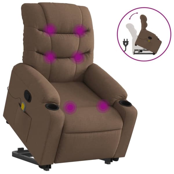 vidaXL Massagefåtölj med uppresningshjälp brun tyg