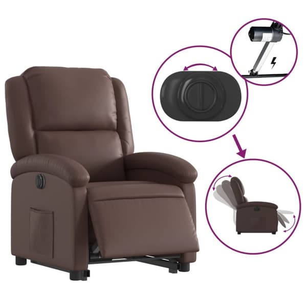 vidaXL Reclinerfåtölj med uppresningshjälp brun konstläder