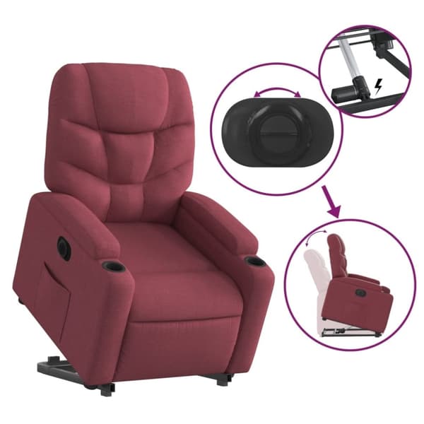 vidaXL Elektrisk reclinerfåtölj med uppresningshjälp vinröd tyg