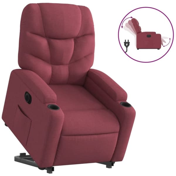 vidaXL Elektrisk reclinerfåtölj med uppresningshjälp vinröd tyg