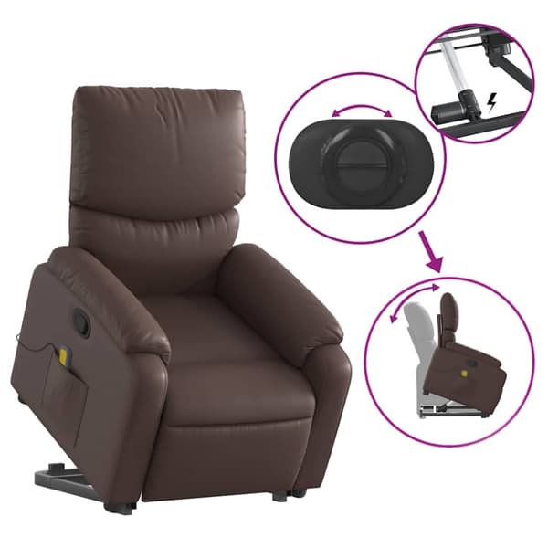 vidaXL Massagefåtölj med uppresningshjälp brun konstläder