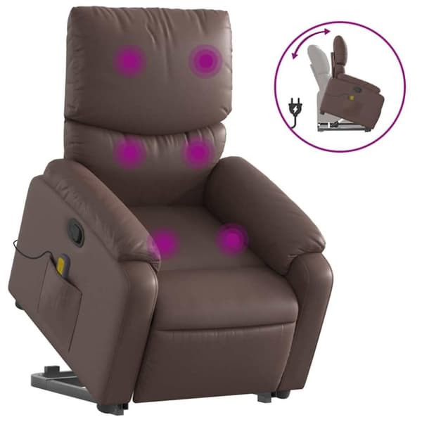 vidaXL Massagefåtölj med uppresningshjälp brun konstläder
