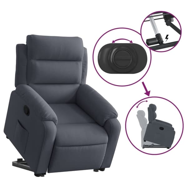 vidaXL Reclinerfåtölj med uppresningshjälp mörkgrå sammet