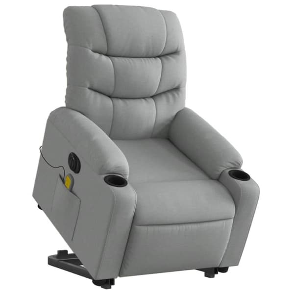 vidaXL Elektrisk massagefåtölj med uppresningshjälp ljusgrå tyg