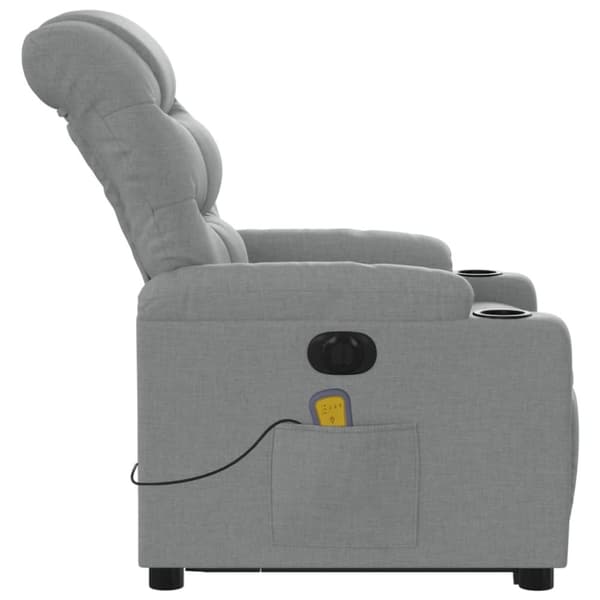 vidaXL Elektrisk massagefåtölj med uppresningshjälp ljusgrå tyg