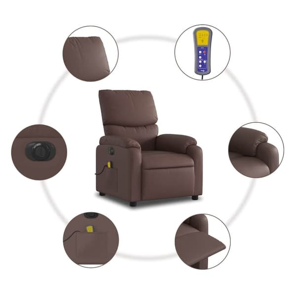 vidaXL Elektrisk massagefåtölj brun konstläder