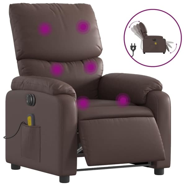 vidaXL Elektrisk massagefåtölj brun konstläder