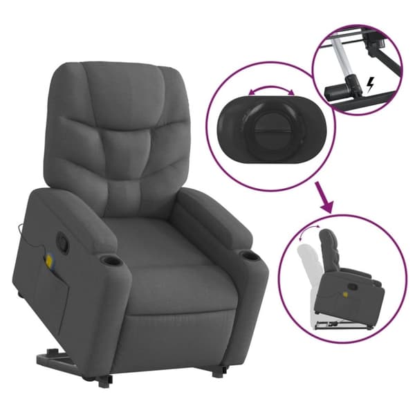 vidaXL Massagefåtölj med uppresningshjälp mörkgrå tyg