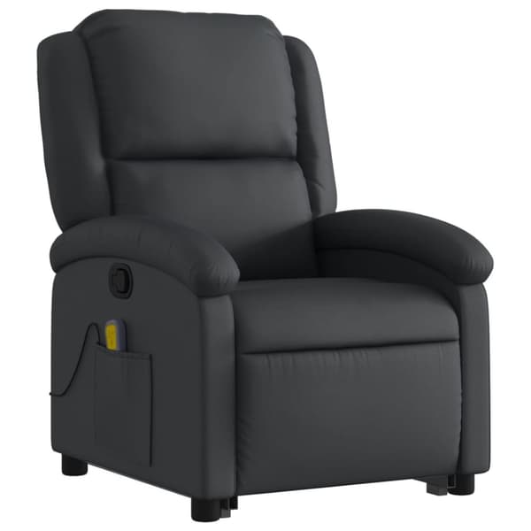 vidaXL Massagefåtölj med uppresningshjälp svart äkta läder