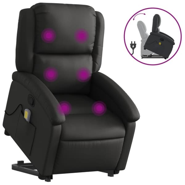 vidaXL Massagefåtölj med uppresningshjälp svart äkta läder