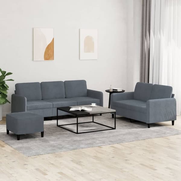 vidaXL sofasæt 3 dele velour mørkegrå