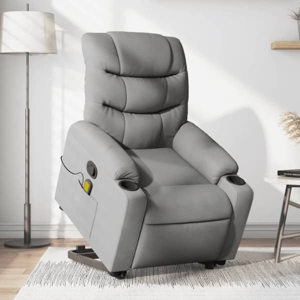 vidaXL Massagefåtölj med uppresningshjälp ljusgrå tyg