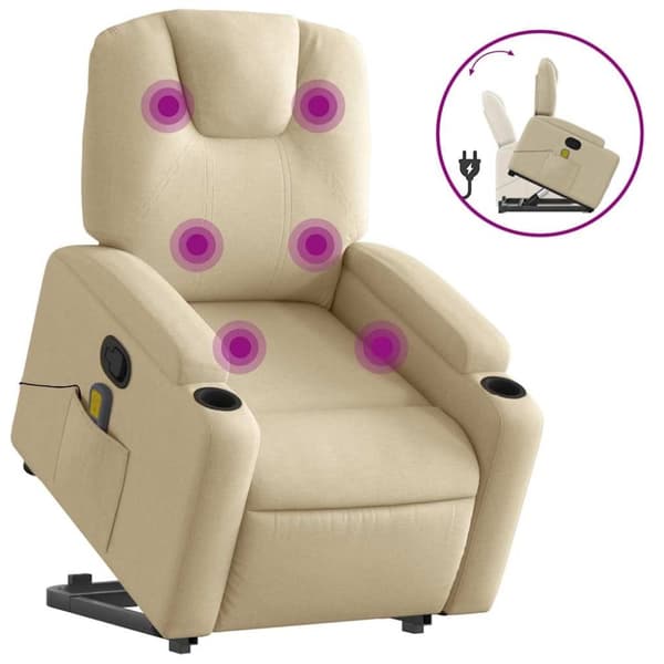 vidaXL Massagefåtölj med uppresningshjälp gräddvit tyg