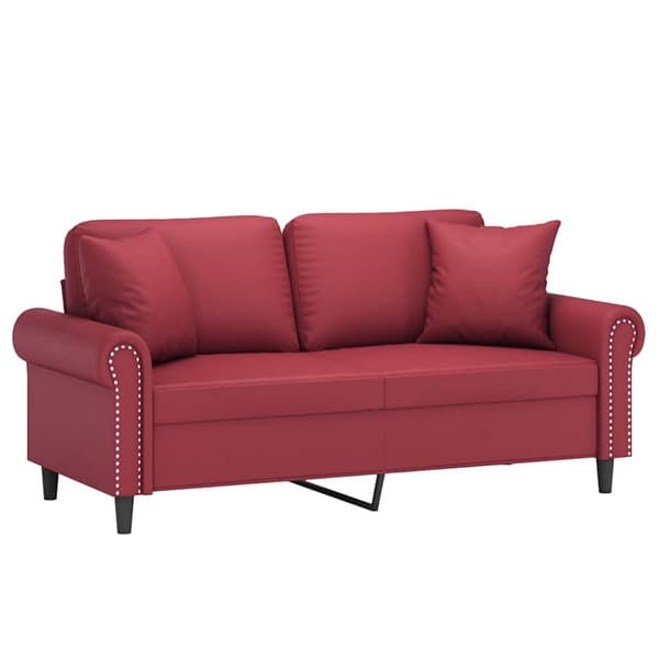 vidaXL 2-sits soffa med prydnadskuddar vinröd 140 cm konstläder