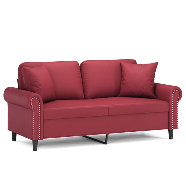 vidaXL 2-sits soffa med prydnadskuddar vinröd 140 cm konstläder