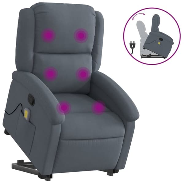 vidaXL Massagefåtölj med uppresningshjälp Mörkgrå sammet