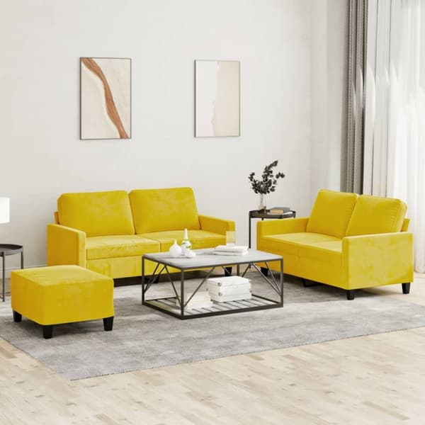 vidaXL sofasæt 3 dele med hynder velour gul