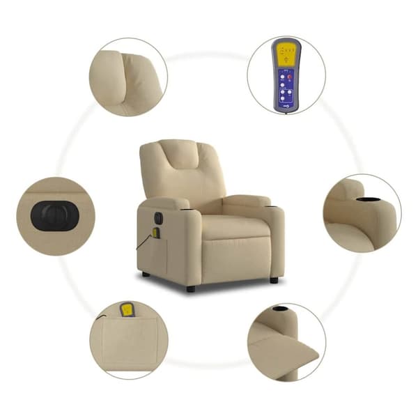 vidaXL Elektrisk massagefåtölj gräddvit tyg