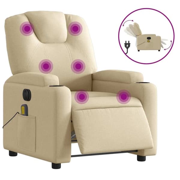 vidaXL Elektrisk massagefåtölj gräddvit tyg
