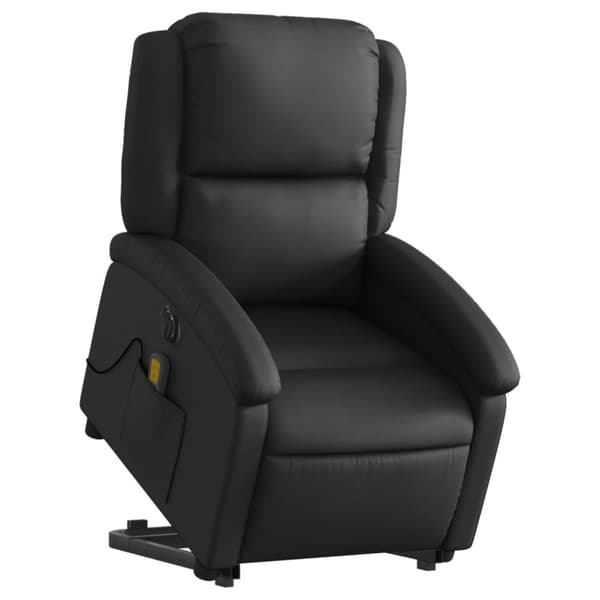 vidaXL Massagefåtölj med uppresningshjälp svart äkta läder