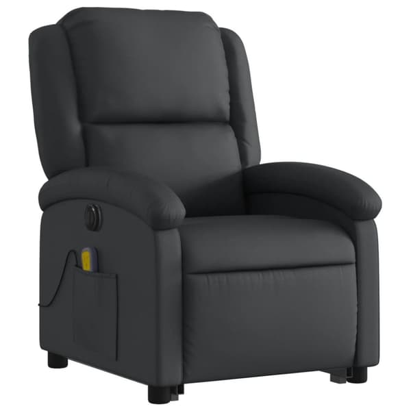 vidaXL Massagefåtölj med uppresningshjälp svart äkta läder
