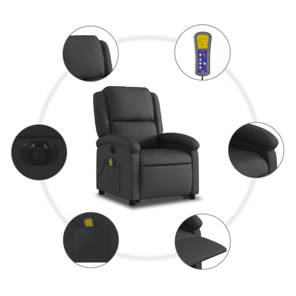 vidaXL Massagefåtölj med uppresningshjälp svart äkta läder