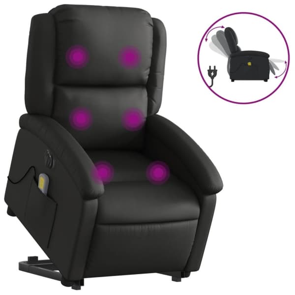 vidaXL Massagefåtölj med uppresningshjälp svart äkta läder