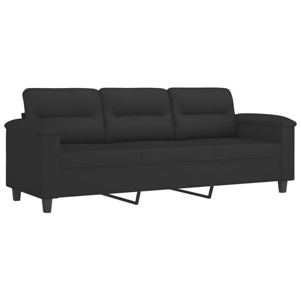 vidaXL 3-sitssoffa med prydnadskuddar svart 180 cm mikrofibertyg