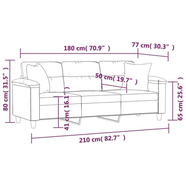vidaXL 3-sitssoffa med prydnadskuddar svart 180 cm mikrofibertyg
