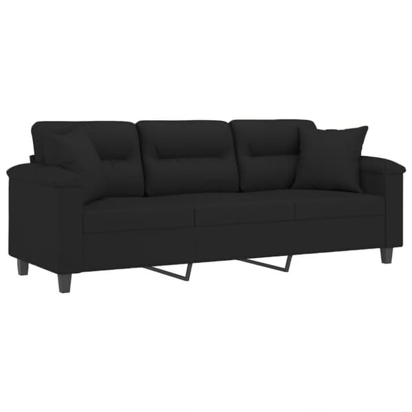 vidaXL 3-sitssoffa med prydnadskuddar svart 180 cm mikrofibertyg