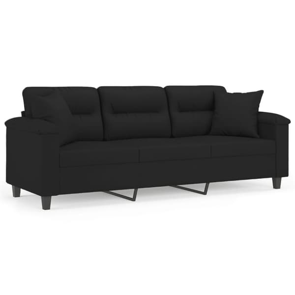 vidaXL 3-sitssoffa med prydnadskuddar svart 180 cm mikrofibertyg