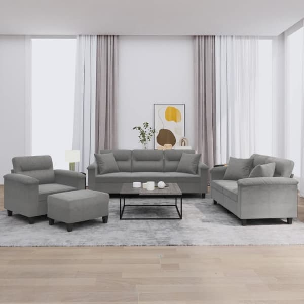 vidaXL sofasæt 4 dele med puder mikrofiberstof mørkegrå