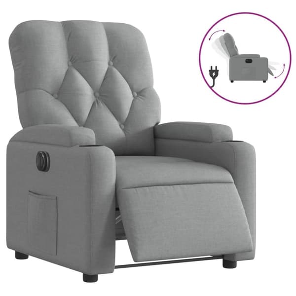 vidaXL Elektrisk reclinerfåtölj ljusgrå tyg