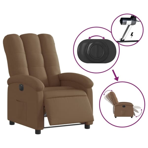 vidaXL Elektrisk reclinerfåtölj Brun tyg