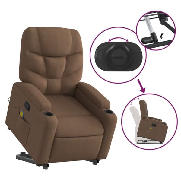 vidaXL Massagefåtölj med uppresningshjälp brun tyg
