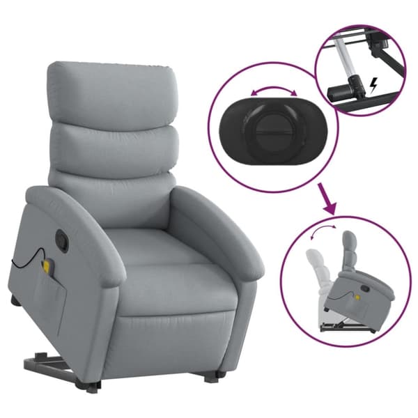 vidaXL Massagefåtölj med uppresningshjälp ljusgrå tyg