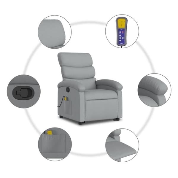 vidaXL Massagefåtölj med uppresningshjälp ljusgrå tyg