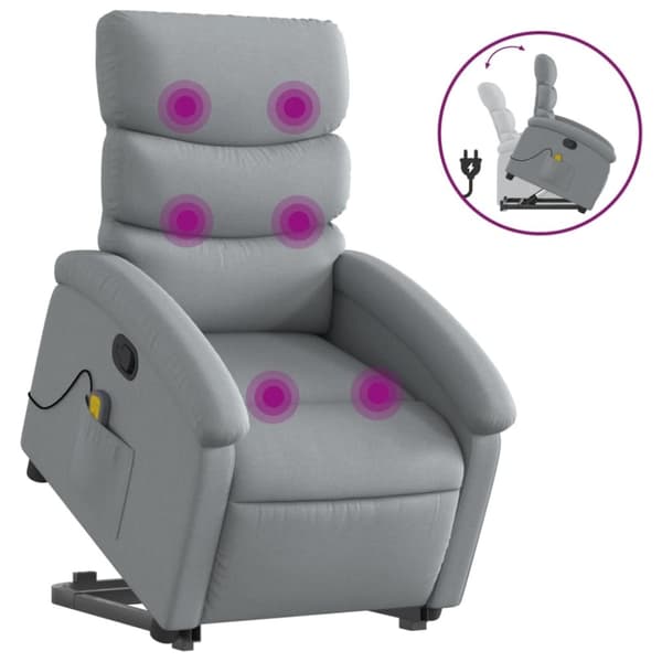 vidaXL Massagefåtölj med uppresningshjälp ljusgrå tyg