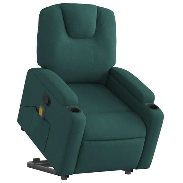 vidaXL Massagefåtölj med uppresningshjälp mörkgrön tyg