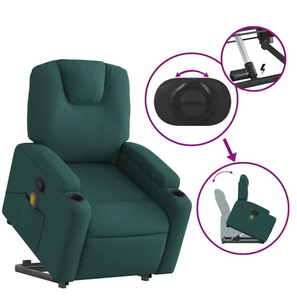 vidaXL Massagefåtölj med uppresningshjälp mörkgrön tyg